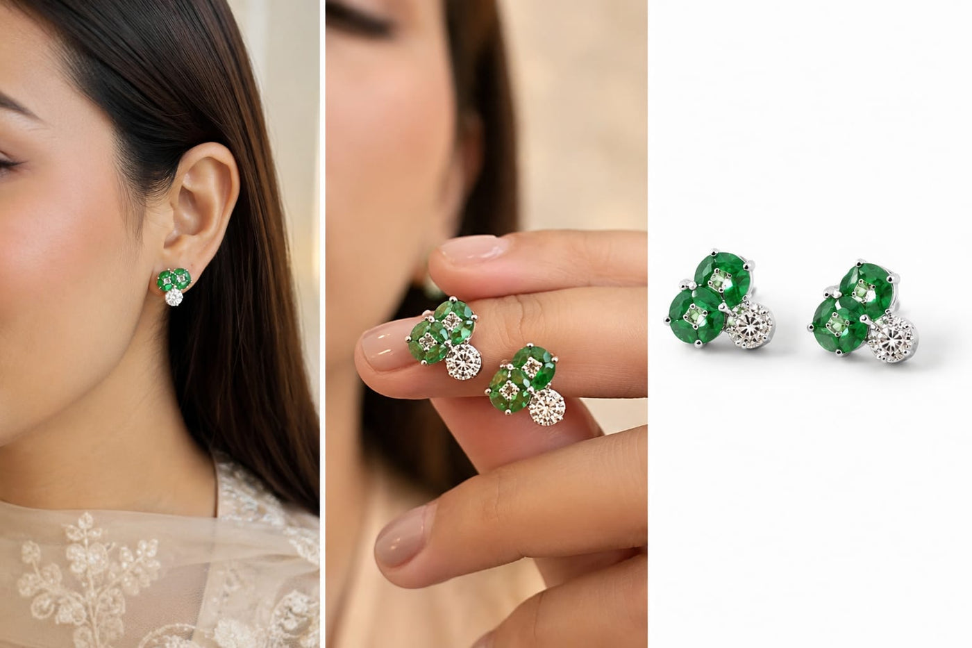 Emerald Bloom Crystal Stud Earrings 💚