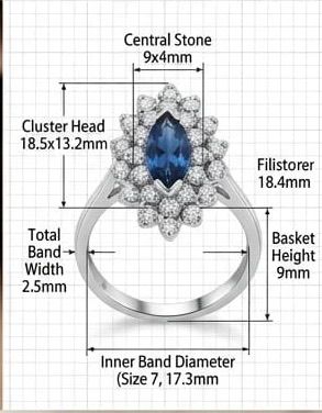 Marquise blue topaz starburst cluster ring