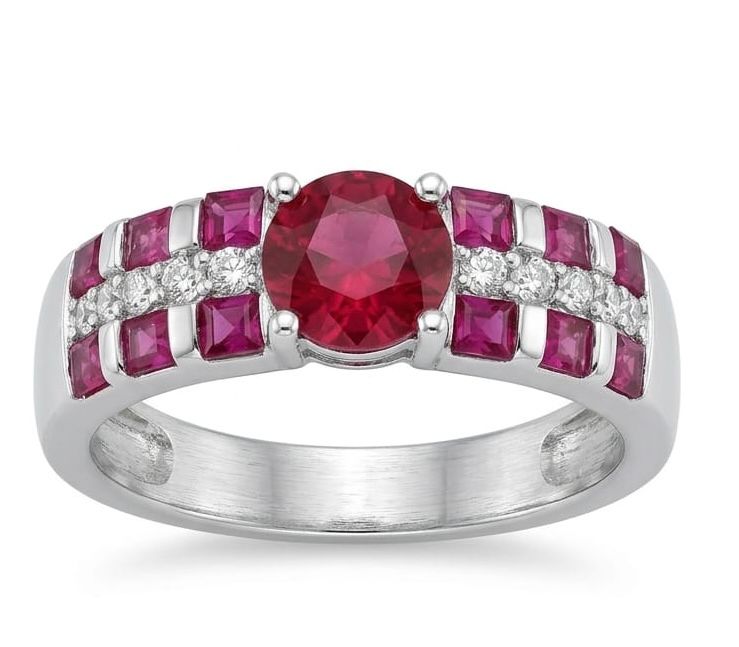 Round ruby & princess cut channel band ring