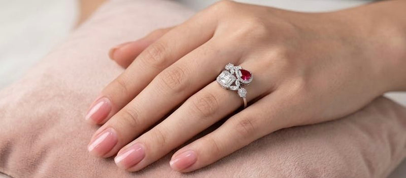 Pear-Ruby cluster ring