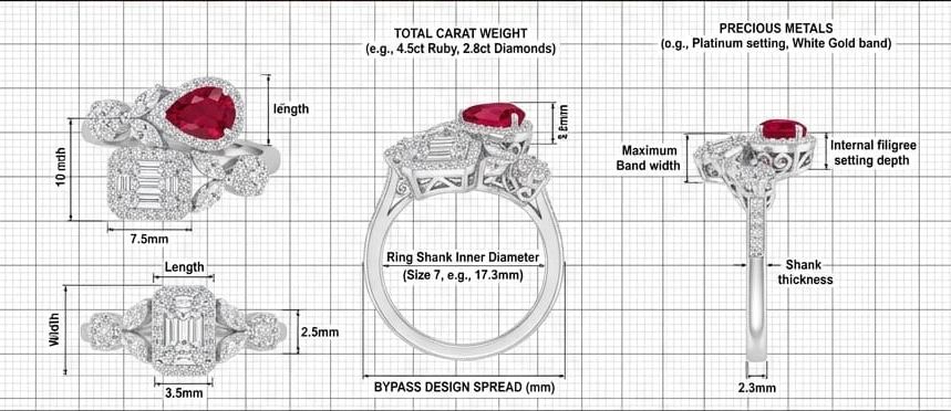 Pear-Ruby cluster ring