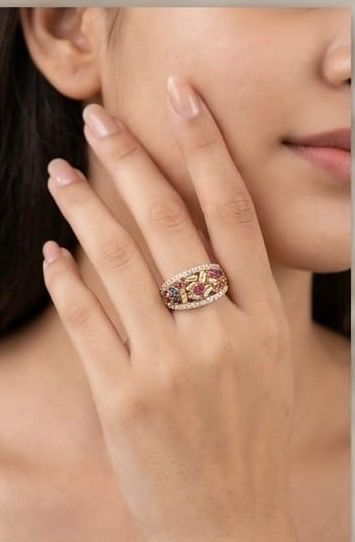 Multi gemstone mosaic band ring