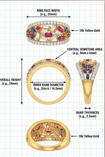 Multi gemstone mosaic band ring