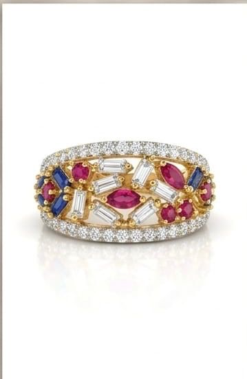 Multi gemstone mosaic band ring