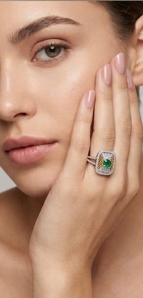 Emerald cushion halo ring