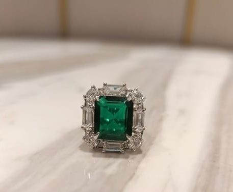Emerald mosaic halo ring