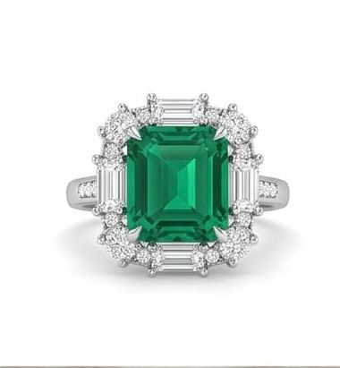 Emerald mosaic halo ring