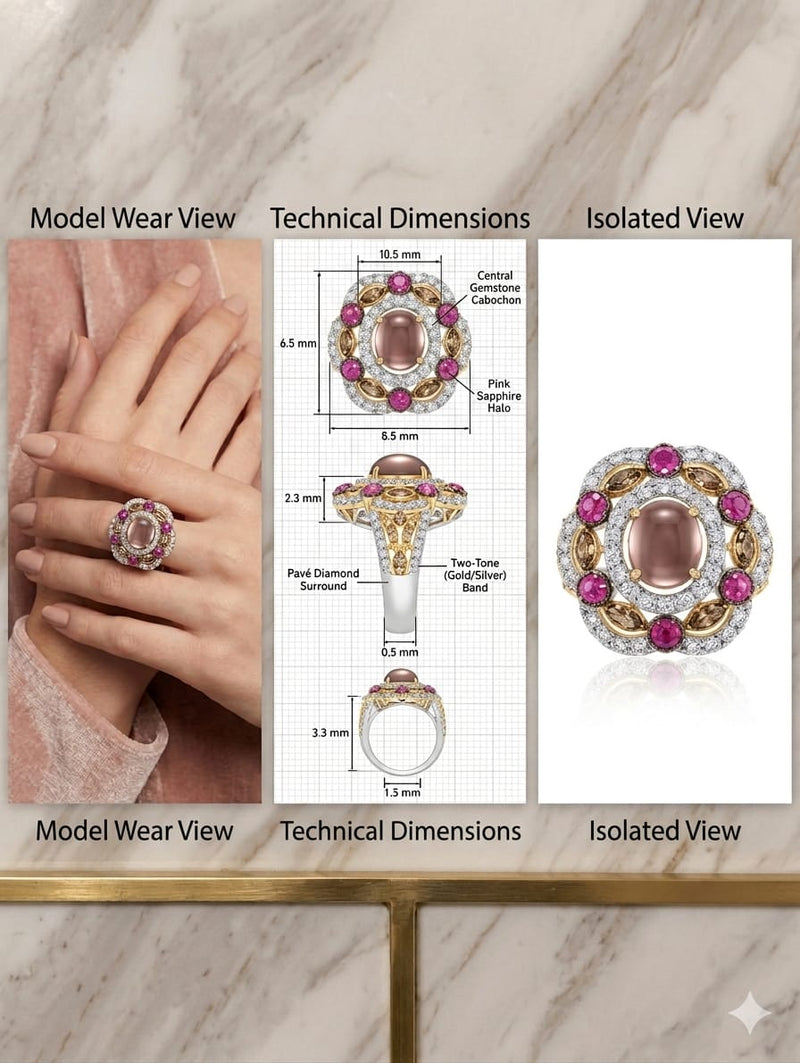Pastel pink & magenta rosette ring