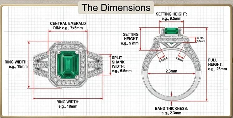 Emerald cut split Shank ring