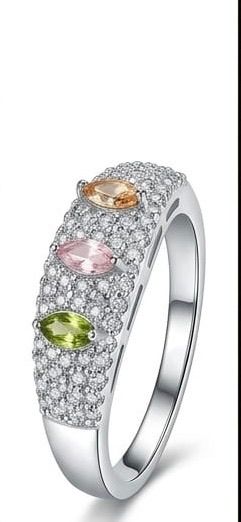 Aura tri color gemstone dome ring
