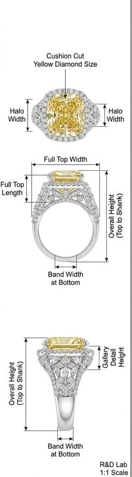 Cushion cut yellow solitaire ring