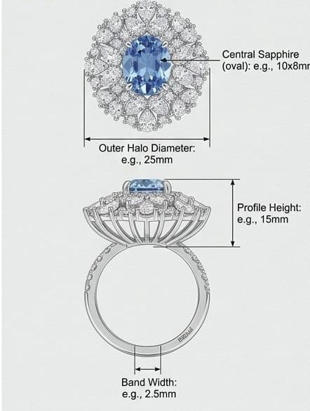 Ice blue solitaire medallion ring