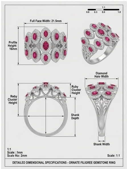 Ruby cluster shield ring