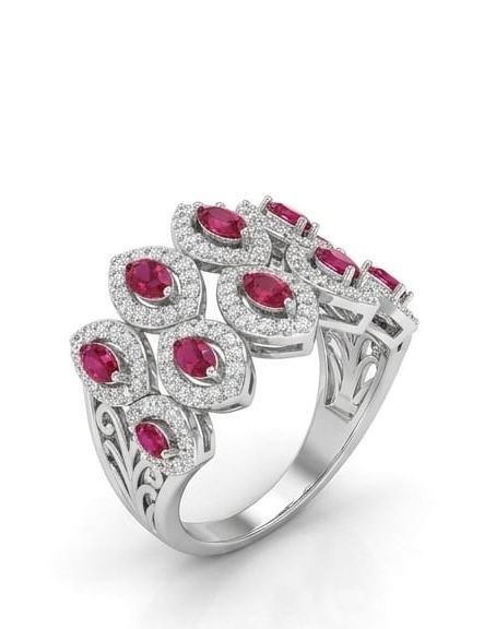 Ruby cluster shield ring