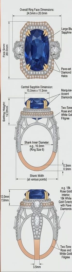 Deep blue halo cocktail ring